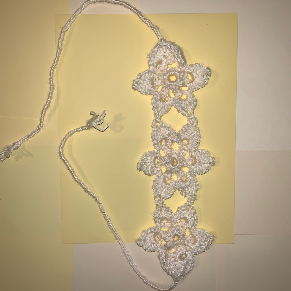Crocheted Flowered Headband. White only.
